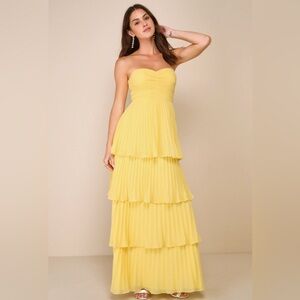 Lulus Yellow Strapless Tiered Maxi Dress